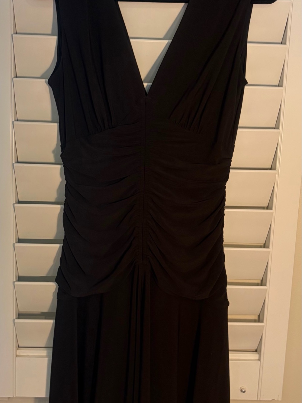 White House Black Market Black V-Neck Ruched Evening Dress